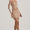 Nolene Embellished Mid-Rise A-Line Mini Kjolar i Almond