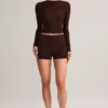 Noor Modal högmidjade bodycon-shorts i chokladbrunt