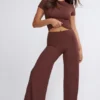 Nour Tall Mid Rise Wide Leg Trouser i chokladbrun