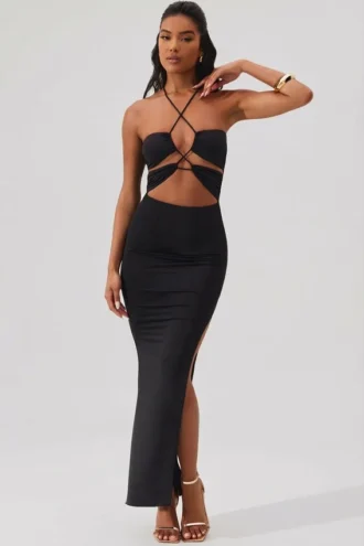 Oceane Cut Out Halter Neck Floor Length Maxiklänning i svart