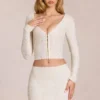 Odelia Lace Plunge Cardigan  i elfenben