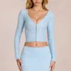Odelia Lace Plunge Cardigan  i Powder Blue