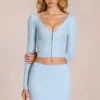 Odelia Lace Plunge Cardigan  i Powder Blue