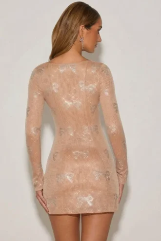 Odelie Embellished Sweetheart A-Line Miniklänning i Almond