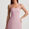 Odessa Pinstripe Halterneck Structured A-Line Miniklänning i Mauve