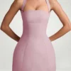 Odessa Pinstripe Halterneck Structured A-Line Miniklänning i Mauve