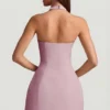 Odessa Pinstripe Halterneck Structured A-Line Miniklänning i Mauve