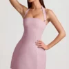 Odessa Pinstripe Halterneck Structured A-Line Miniklänning i Mauve