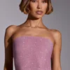 Odetta, utsmyckad, axelbandslös crop top i ljusrosa