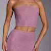 Odetta, utsmyckad, axelbandslös crop top i ljusrosa