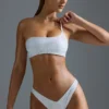 Oh Polly Badkläder: HOTFIX Edition Bandeau-bikinitopp med en axel och dekorationer i vitt
