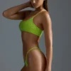 Oh Polly Badkläder: HOTFIX Edition dekorerad bandeau-bikinitopp med en axel i Acid Lime