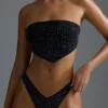 Oh Polly Badkläder: HOTFIX Edition Embellished Scarf Bandeau Bikini Toppar i svart