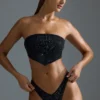 Oh Polly Badkläder: HOTFIX Edition Embellished Scarf Bandeau Bikini Toppar i svart