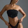 Oh Polly Badkläder: HOTFIX Edition Embellished Scarf Bandeau Bikini Toppar i svart