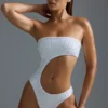 Oh Polly Swim: HOTFIX Edition Embellished Cut-Out Cheeky One-Piece Baddräkt i vitt
