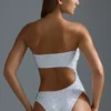 Oh Polly Swim: HOTFIX Edition Embellished Cut-Out Cheeky One-Piece Baddräkt i vitt