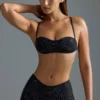 Oh Polly Swim: HOTFIX Edition Embellished Micro Bikini Top i svart