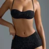 Oh Polly Swim: HOTFIX Edition Embellished Micro Bikini Top i svart
