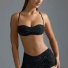Oh Polly Swim: HOTFIX Edition Embellished Micro Bikini Top i svart