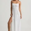 Olyssia Shirred Camisole Maxi Klänning i vitt