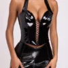 Ophelia vinyl-crop-top med halterneck och snörning i svart