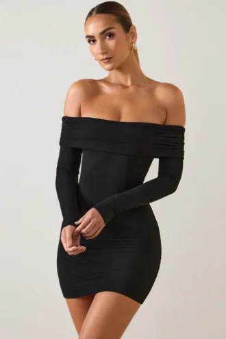 Oriana Modal Off-Shoulder Miniklänning i Svart