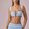 Ottilie Ruffle Tie-Front Crop Top i puderblått