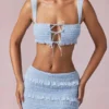 Ottilie Ruffle Tie-Front Crop Top i puderblått