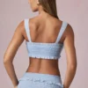 Ottilie Ruffle Tie-Front Crop Top i puderblått