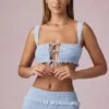 Ottilie Ruffle Tie-Front Crop Top i puderblått