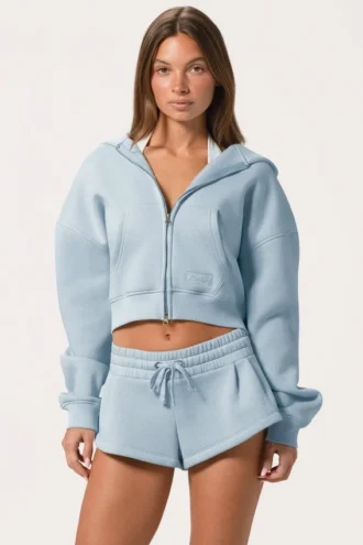 Oversized hoodie med dragkedja  i puderblått