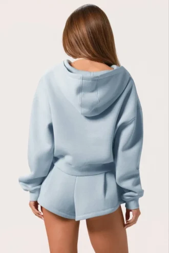 Oversized hoodie med dragkedja  i puderblått