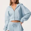 Oversized hoodie med dragkedja  i puderblått
