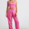 Oversized joggingbyxor i borstad jersey i hot pink