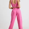 Oversized joggingbyxor i borstad jersey i hot pink