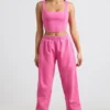 Oversized joggingbyxor i borstad jersey i hot pink