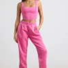 Oversized joggingbyxor i borstad jersey i hot pink