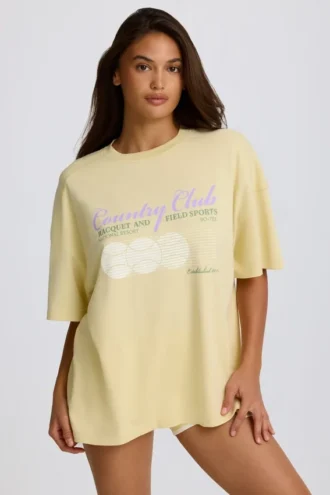 Oversized T-shirt med tryck i citrongult