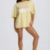 Oversized T-shirt med tryck i citrongult