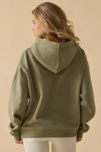 Oversized-tröja med huva i mjuk olivgrön