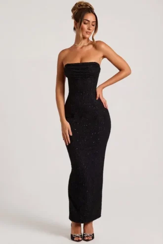 Palermo Embellished Bandeau Cowl Neck Maxiklänning i svart