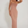 Palermo Maxiklänning med bandeau och cowl-hals i beige