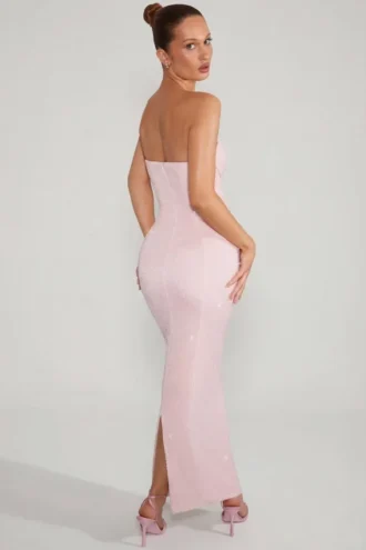 Palermo Maxiklänning med bandeau-top och cowl-hals i rosa