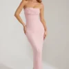 Palermo Maxiklänning med bandeau-top och cowl-hals i rosa