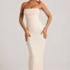 Palermo utsmyckad bandeau-maxiklänning med cowl neck i vitt