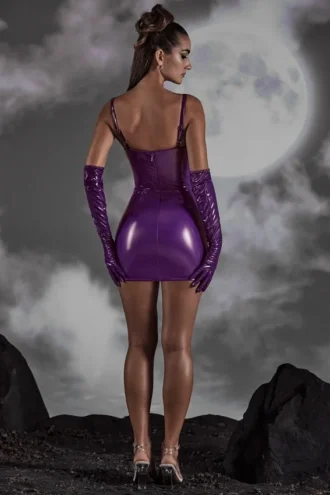Pandora Cut Out Vinyl Corset Miniklänning i lila