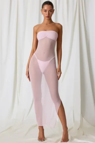 Papeete Ruched Bandeau Midi-klänning i mjukrosa