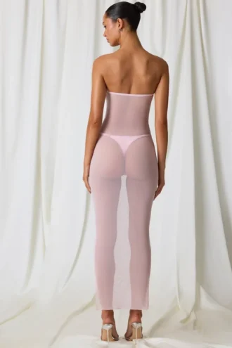 Papeete Ruched Bandeau Midi-klänning i mjukrosa