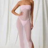 Papeete Ruched Bandeau Midi-klänning i mjukrosa
